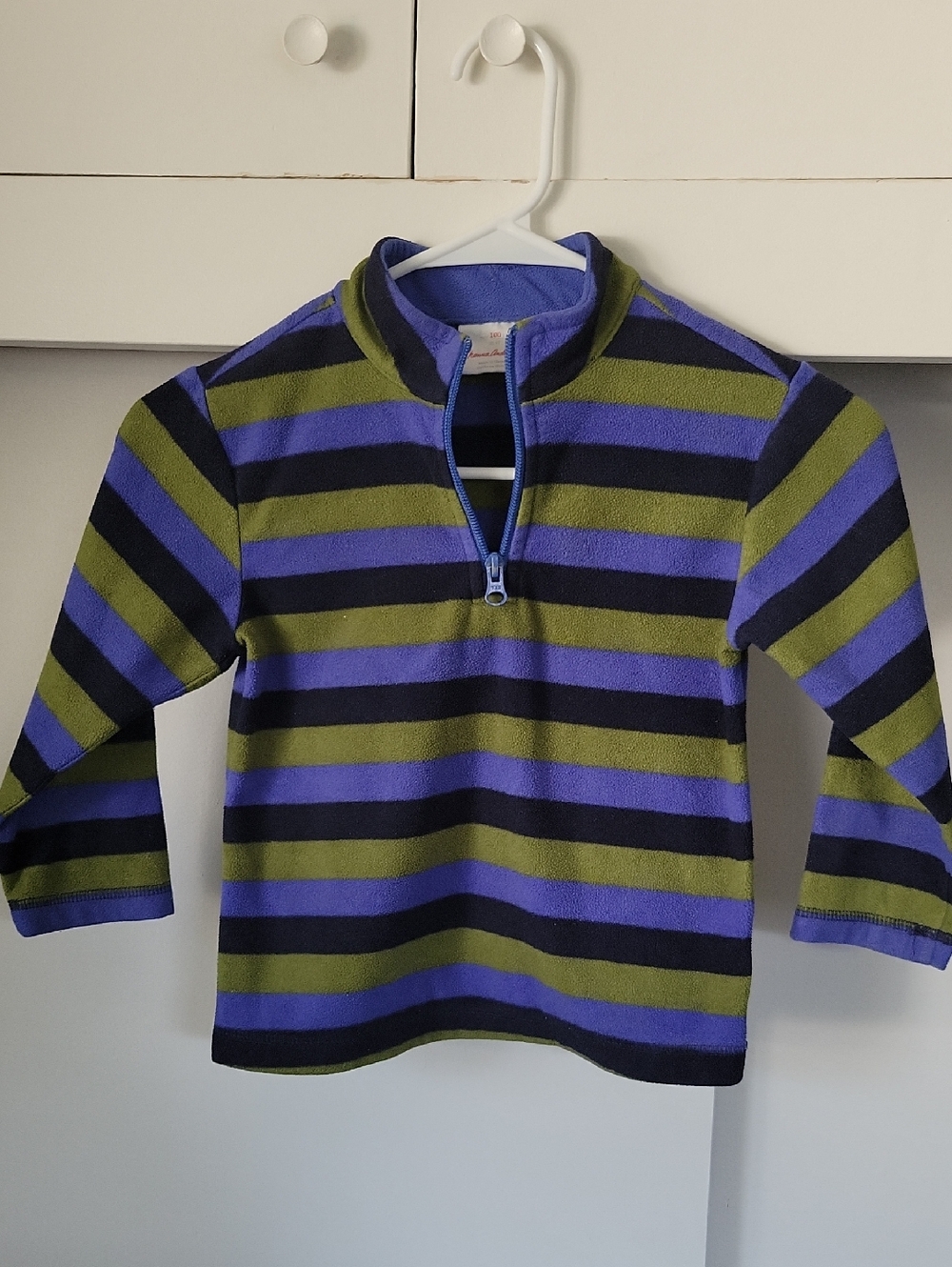 Hanna Andersson Kids Green, Blue & Black Striped Quarter-Zip Fleece